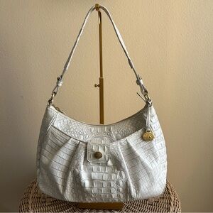 Brahmin leather shoulder bag in a crocodile-embossed pattern.